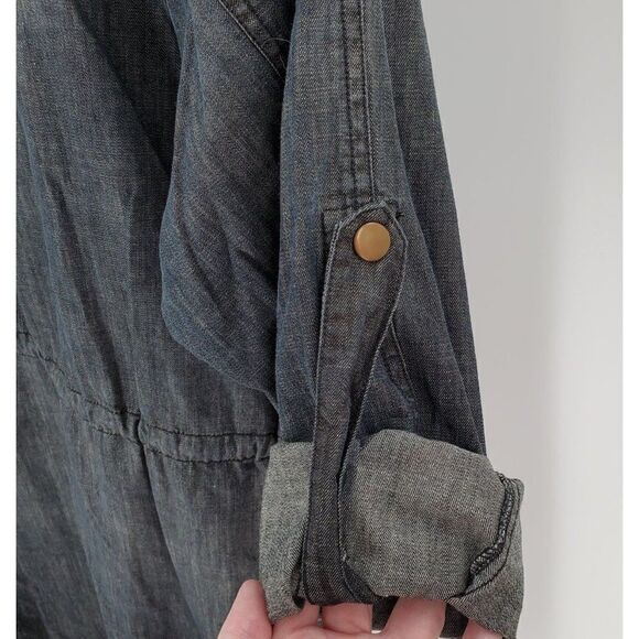 Ellison Denim Jacket Womens Hooded Roll Tab Sleeve Zip Button Front Blue Small - Picture 6 of 10